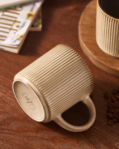 famiware Coffee Mug Set of 4, Star 12 oz Ceramic Mugs Cups Set with Handle | Stoneware Stackable Catering Cup for Coffee, Tea, Cappuccino, Latte, Microwave & Dishwasher Safe, Cream Cocoa - color: Star-Cream Cocoa, size: 4 Count (Pack of 1)