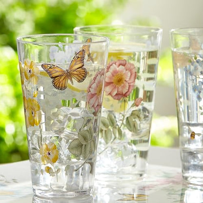 Lenox Butterfly Meadow Acrylic Highball Glasses, Set of 4 | bpa-free acrylic, dishwasher safe | 6.38 inch height | floral design | 20oz, gift for women, drinking glasses - size: 4 Count (Pack of 1), style: Highball Set of 4