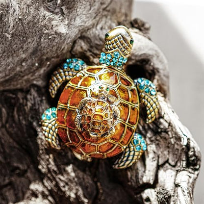 YU FENG 2.7 Inch Mother and Baby Turtle Figurines Jewelry Trinket Boxes | Hand-Painted Enamel Figurine, Sparkling Crystal Shell, Jewelry Keepsake Box, Decorative Animal Collectible Gift - color: brown