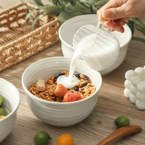 Ceramic Soup Bowls Set of 6, 20 Ounce Deep Creamy White Cereal Bowls, Microwave & Dishwasher Safe, Perfect for Oatmeal, Pasta, Salad, Dessert & Breakfast - color: White, size: 20 Ounce