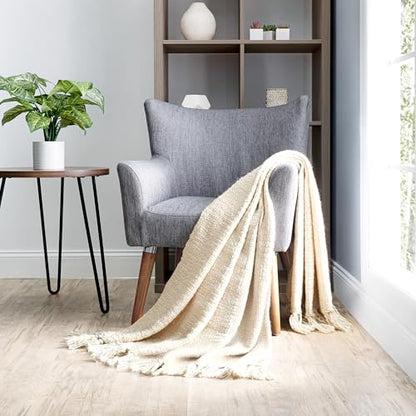 Merit Linens Slub-Yarn Throw Blanket - One Size Natural - color: Basketweave Natural