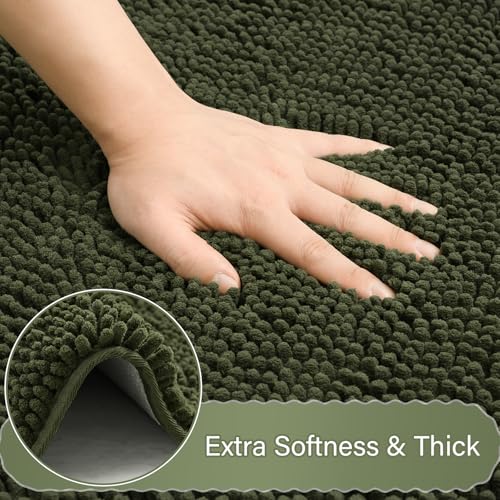 Bathroom Rug Sets 2 Piece, 20"x20" U-Shaped & 21"×34", Olive Green | Toilet Mat Non Slip Bath Mats Floor Set, Washable Bath Rug Set, Absorbent Soft Bathroom Rug - color: Olive Green