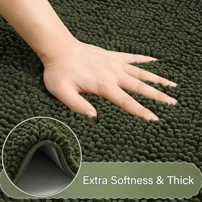 Bathroom Rug Sets 2 Piece, 20"x20" U-Shaped & 21"×34", Olive Green | Toilet Mat Non Slip Bath Mats Floor Set, Washable Bath Rug Set, Absorbent Soft Bathroom Rug - color: Olive Green