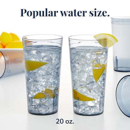 US Acrylic Cafe Plastic Reusable Tumblers (Set of 16) 20-ounce Water Cups in Grey | Value Set of Restaurant Style Drinking Glasses, Stackable, BPA-free, Made in the USA | Top-rack Dishwasher Safe - color: Gray, size: 20 ounces
