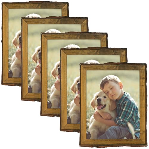 Golden State Art 8.5x11 Picture Frame Rustic Brown,Wood&Bark Edges&Glass | 8.5x11 Solid Wood Picture Frame with Real Glass, Display Posters/Photos/Prints for Wall Mounting, Farmhouse Decor, 5 Pack - color: 5 Pack, size: 8.5x11