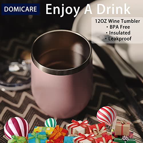DOMICARE Stainless Steel Wine Tumbler Bulk with Lid, Personalized Insulated Tumblers Set, 12oz Travel Coffee Cups Pack of 1, Pink - color: Pink, size: 1 Count (Pack of 1)