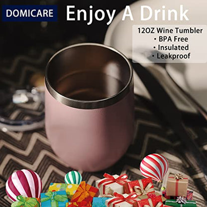 DOMICARE Stainless Steel Wine Tumbler Bulk with Lid, Personalized Insulated Tumblers Set, 12oz Travel Coffee Cups Pack of 1, Pink - color: Pink, size: 1 Count (Pack of 1)