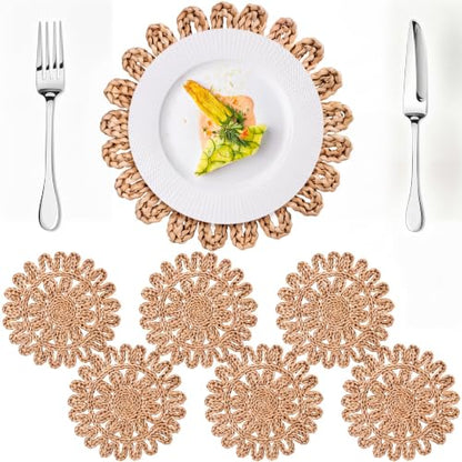 Set of 6 Ruffled Woven Corn Husk Placemats Boho Farmhouse Placemats for Daily Tabletop Decor Elegant Dining Wedding Christmas Thanksgiving Day Holiday Dinner Party Housewarming Gifts - style: Ruffled