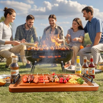 Large Wooden Charcuterie Board with Handles Long BBQ Serving Tray Platters | Rectangular Meat Cutting Board with Juice Grooves for Party Appetizers,Home & Outdoor Housewarming Gift 23.6x11.8x1.1”