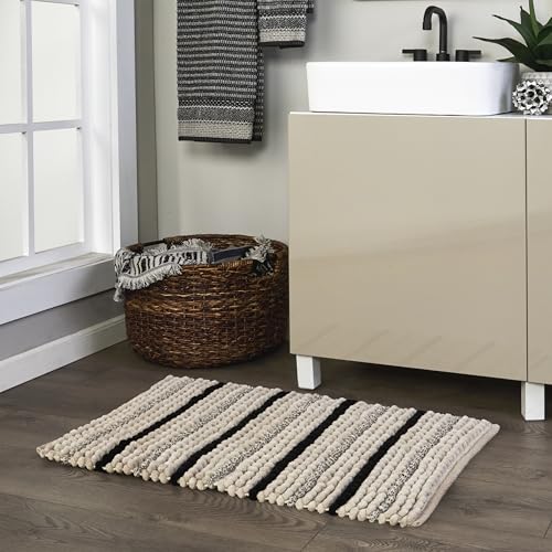 SKL Home Roseville Bath Rug, Plush Chenille, Anti-Slip, 20" x 30", Tan | 100% Cotton with Latex backing. Ultra-soft & absorbent. Modern stripe design works in the bathroom, kitchen or any space. - color: Roseville, style: Rug
