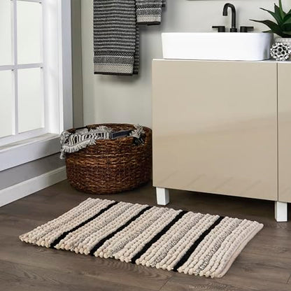 SKL Home Roseville Bath Rug, Plush Chenille, Anti-Slip, 20" x 30", Tan | 100% Cotton with Latex backing. Ultra-soft & absorbent. Modern stripe design works in the bathroom, kitchen or any space. - color: Roseville, style: Rug