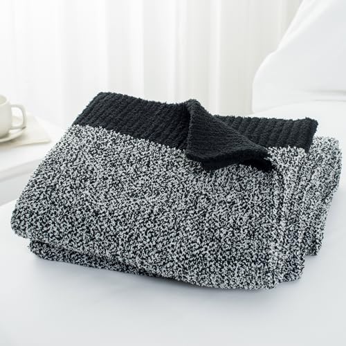 Carriediosa Heather Throw Blanket 60x80, 400GSM Ultra Soft Microfiber | Black, Fuzzy Fluffy Cozy Plush Knit Knitted Throws, Lightweight Cute Preppy Fall Blankets for Couch, Bed - color: Heather - Black, size: 60" X 80"