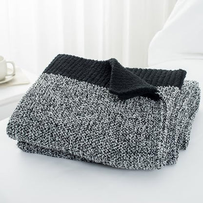 Carriediosa Heather Throw Blanket 60x80, 400GSM Ultra Soft Microfiber | Black, Fuzzy Fluffy Cozy Plush Knit Knitted Throws, Lightweight Cute Preppy Fall Blankets for Couch, Bed - color: Heather - Black, size: 60" X 80"