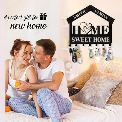 Personalized Key Holder for Wall - Custom Name Sweet Home Key Rack, Wall Mount Coat Rack, Hanger for Bedroom Entryway, Housewarming Gifts - color: 06 Home