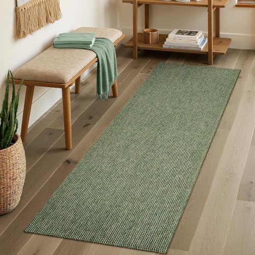 Uphome Kitchen Runner Rug, 2x6 Washable Boho Rug Runners for Hallways Non Slip, 6ft Low Pile Woven Cotton Modern Carpet Runners, Stain Resistant Bedroom Runner Rug for Hallway Entryway Entrance, Green - color: Green, size: 2' x 6' (Rectangular)