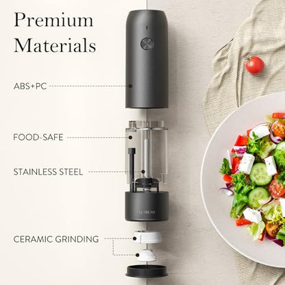 Ultrean Salt and Pepper Grinder Set, Rechargeable Salt and Pepper Shakers, 6 Adjustable Coarseness, LED Light, Kitchen Gadget & Housewarming Gift, Cooking Gifts for Men, Stainless Steel - color: Starry Gray
