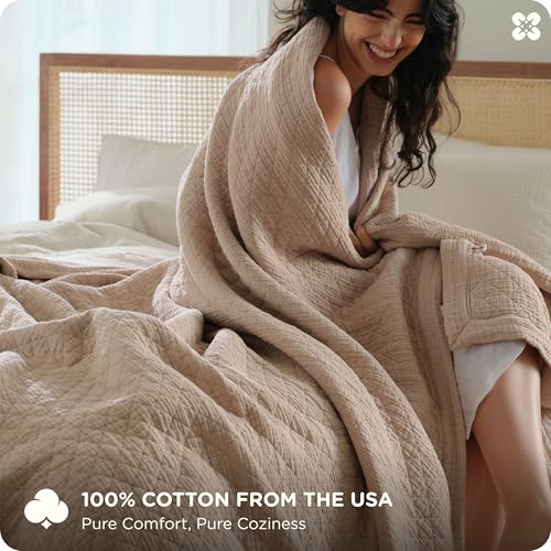 Bedsure PureWoven 100% Cotton Muslin Blanket 8-Layer, Twin, Taupe | 66" X 90", Breathable, Moisture-Wicking, All-Season, Softens After Wash, 460 GSM, Gauze Bedding, Low Shedding, for Adults - color: Taupe, size: Twin-XL