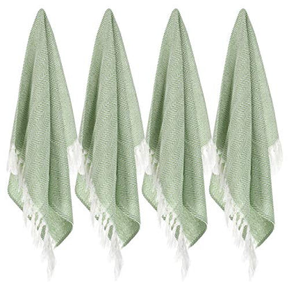 100% Cotton Hand Face Head Guest Gym Towel Set Washcloth Kitchen Tea Towel Dish Cloth Set of 4 (Green) - color: Green
