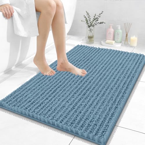 OLANLY Bathroom Rugs 36x24, Thick Soft Absorbent Chenille Bath Rugs | Airy Blue, Shaggy Bath Mat with Quick-Drying Rubber Backing, Washable for Floor, Tub and Shower, Home Decor Accessories - color: Airy Blue, size: 36" x 24"