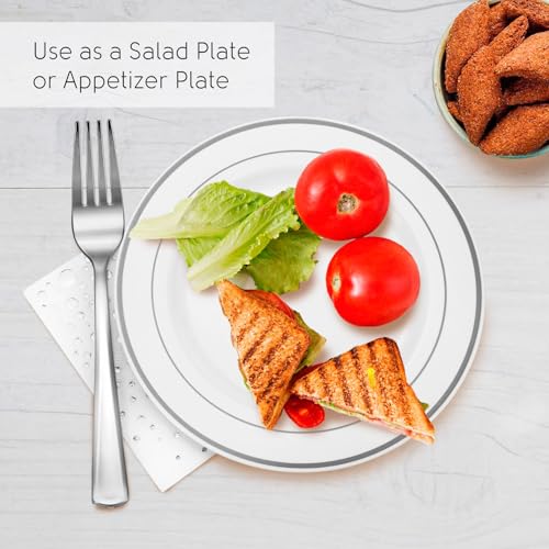 Silver Dessert Plates Set, 100 Wedding Plates, Forks and Napkins, 7.5 Inch | Sturdy plastic, cake service, appetizer tables, salad course, weddings, birthdays, easy cleanup - color: Silver, style: Plates,Forks and Napkins