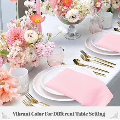 PLOYMONO Pink Cloth Napkins - 8 Pack 17" x 17" Washable Polyester Napkins | Heavy Duty 180 GSM Cloth Napkins with Hemmed Edges - Great for Restaurants, Weddings, Parties, Banquets Dinner - color: Pink