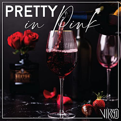 Vikko Décor Wine Glasses, Set of 2 Peach Blown Glass with Gold Rim, 14 Ounce Fancy Wine Glasses With Stem for Red and White Wine, Dishwasher Safe Goblets, Decorative Wine Glasses