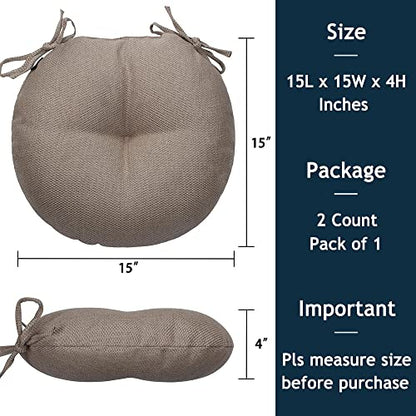 Magpie Fabrics 15" Round Bistro Seat Cushions with Ties, Set of 2, Waterproof All Weather Tufted 4" Thick Patio Chair Pads for Home Garden Dining Metal Stool - Brown - color: Brown