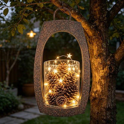 21" Twakutwaku Versatile Farmhouse Arch Metal Lantern in Rustic Brown with Handmade Thick Glass Candle Holder for Pillars & Plants, Hurricane Lantern, Glass Candlestick Holder, Glass Vase, Garden - color: Rustic Brown, size: 11"x21"