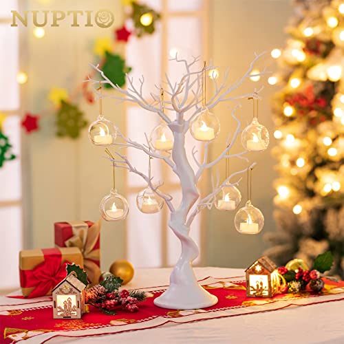 108 Pcs Mini Hanging Tealight Holder with LED Candles, 2.36in Hanging Glass Globes Candle Holder, Hanging Glass Terrarium Glass containers for Wedding Party Tree Decoration (Contains LED Candles) | Includes Flameless Votives, 2.36-Inch Clear Globes, Ready