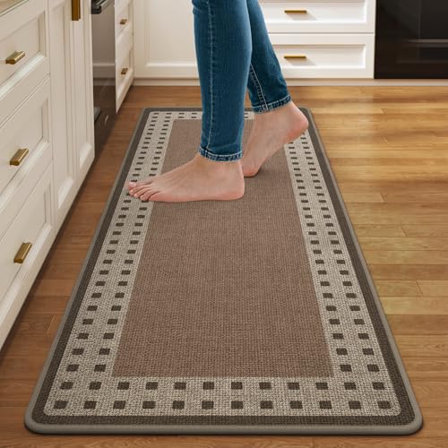 Kitchen Mats for Floor, Non Slip Kitchen Rugs, 17x47 Brown | Kitchen Runner Rugs Non Slip Washable, Absorbent Braided Kitchen Floor Mat, Sink Rug, Easy to Clean - color: B Graphic Brown, size: 17''x47''