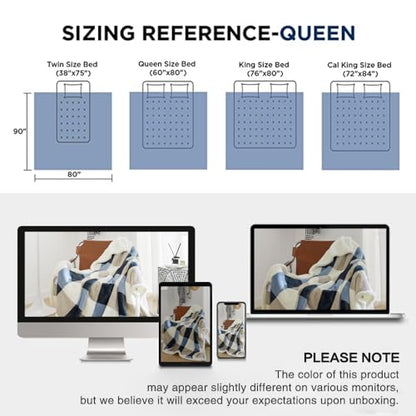 PU MEI Sherpa Fleece Throw Blanket 80" x 90" Full/Queen Reversible Plush Fluffy Extra Large Big Blanket Lattice Flannel Blankets for Sofa Couch Bed (Grey-Soft Blue, 80"*90") - color: Grey-blue, size: 80"*90"