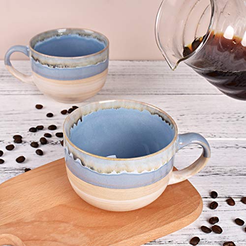 Bosmarlin Large Ceramic Coffee Mug Set of 2, Stoneware Jumbo Latte Mugs for Office and Home, 16 Oz, Dishwasher and Microwave Safe(Blue, 2) - color: Blue