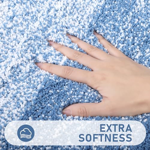 Bsmathom Bathroom Rug Set 4 Piece, Plush Microfiber Bath Mat, Blue | Super Water Absorbent, Non Slip Machine Washable Bath Rug Sets with Toilet Lid Cover and U-shaped Contour Toilet Mat - color: Blue, size: 18"x26"+20"x31"+U20"x24"+Cover19"x21"