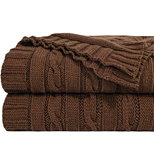NTBAY Cotton Cable Knit Throw Blanket, 51 x 67, Brown | 100% Cotton Cable Knit Throw with Breathable, Lightweight Cnstruction for Sofa, Bed, Reading, and Decorative Layering - color: Brown, size: Throw(51"x67")