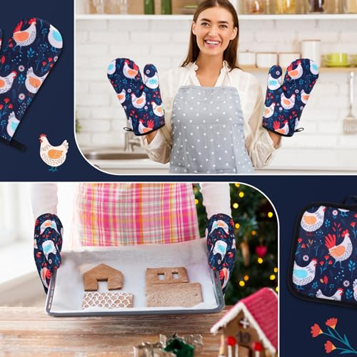 Frienda 6 Pcs Chicken Kitchen Oven Mitts Pot Holders and Dish Towels Set | Fall Thanksgiving Farmhouse Kitchen Decor Rooster Lover Gifts for Women Mom Cooking Baking Accessories - style: Cute Roosters