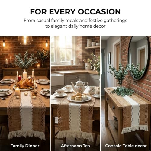 Textured Macramé Table Runner, Cotton and Jute Blend, 30 x 140 cm for Dining, Parties, and Everyday Home Décor (Textured Macramé Table Runner)