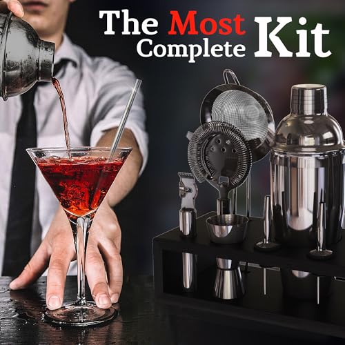 Highball & Chaser 13-Piece Cobbler Cocktail Shaker Set: Black Polished Stainless Steel Bartender Kit for Home Bar Set | Laser Engraved Tools Plus E-Book with 30 Recipes - color: Gunmetal