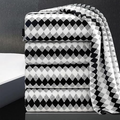 4 Piece Bath Towel Black Oversized Bath Sheet 35"x70" Bathroom Towel Extra Large Bath Towel Set Soft Highly Absorbent & Quick Dry Premium Towel Set for Bathroom 600GSM Shower Towel Spa Gym Hotel - color: Diamond Black White, size: 4 Piece Bath Towel Set