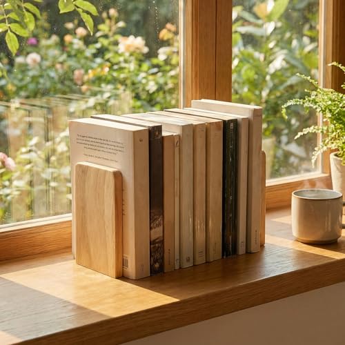 2 Pcs Wood Book Ends for Shelves, Bookends for Heavy Books,CD,File,Video Games, Book Organizer for Home Office School Supplies (2, Small)