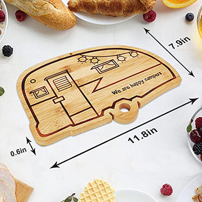Happy Camper Bamboo Cutting Board,Retro RV Engraved Camping Cutting Board, Camper Decor RV Gift for Couple,Camping,Housewarming&Party | Unique Chopping Board & Camper Decor, Housewarming & Camping Gifts for Women and RV Lovers, New Home Party Gifts for Co