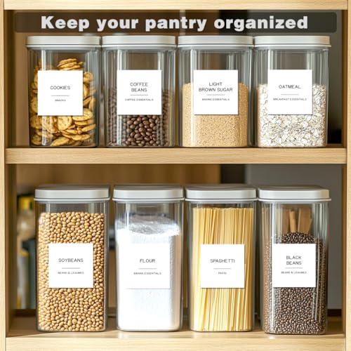 288 Pantry Labels for Food Containers, Preprinted Minimalist Waterproof Stickers for Organizing Storage Bins, Jars and Kitchen - style: White Square Pantry Labels