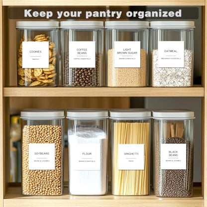 288 Pantry Labels for Food Containers, Preprinted Minimalist Waterproof Stickers for Organizing Storage Bins, Jars and Kitchen - style: White Square Pantry Labels