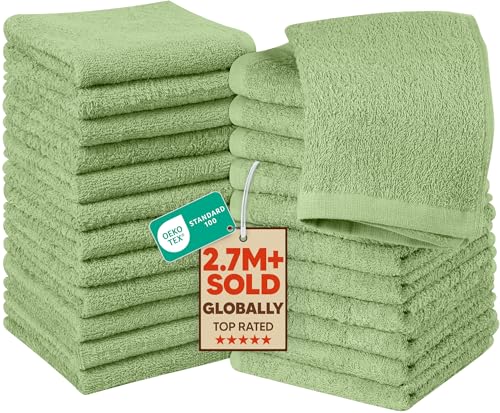 Utopia Towels 24 Pack Washcloths, 12x12 in, 100% Cotton, Sage Green | Premium 100% Ring Spun Cotton Face Cloths - Highly Absorbent, Fast Drying Soft Feel Fingertip Towels for Daily Use - color: Sage Green