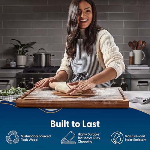 Sonder Los Angeles Highland Teak Wood Extra Large Cutting Board 23x17x1.5" | Non-toxic, Edge Grain, Juice Groove, Built-in Handles, Gift Box Included, Heavy Duty BBQ Board, 13 lbs - color: Highland | Teak | Edge Grain