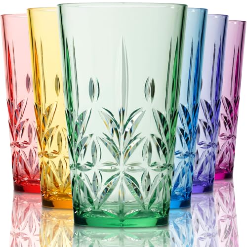 Bravario Royal Plastic Drinking Tumbler, Premium Quality Water Glasses, Dishwasher-Safe BPA-Free Durable Mixed Colors Assorted Stackable Cups, 18 oz Set of 6 - size: Tall, Set of 6