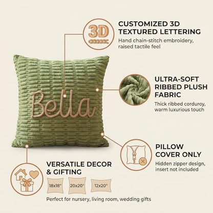 MBBEST Personalized Embroidered Name Lumbar Pillow Cover, Custom Handmade Monogram Accent Cushion Case for Kids Room Boy Girls
