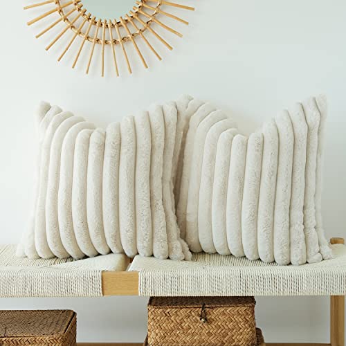 JOJUSIS Faux Fur Plush Throw Pillow Covers, Beige, 20 x 20-Inch | Pack of 2, Couch Cushion Case, Soft Pillowcases, Decorative - color: Beige, size: 20" x 20" (Pack of 2)
