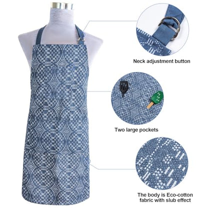 Oven Mitts and Pot Holders with Cooking Apron Set of 5, Heat Resistant Kitchen Gloves and Silicone Non-Slip Potholders (Dusty Blue) - color: Dusty Blue