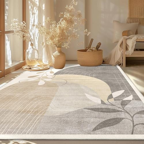 5x7 Area Rugs Washable Low Pile Non Slip Mid Century Modern Large | Machine Washable Throw Carpet for Living Room Bedroom Office Dining Room Boho Abstract Retro Geometric Neutral Beige - color: Beige（modern）, size: 5' x 7' (Rectangular)
