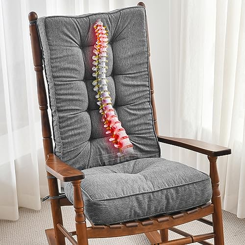 SUNROX Memory Foam Jumbo Rocking Chair Cushions, FadeShield Water Resistant Non Slip Durable Tufted Pads, Set of Seat & Back Cushion with Ties for Indoor/Outdoor Rocker, 2 Piece, Heather Charcoal - color: Heather Charcoal